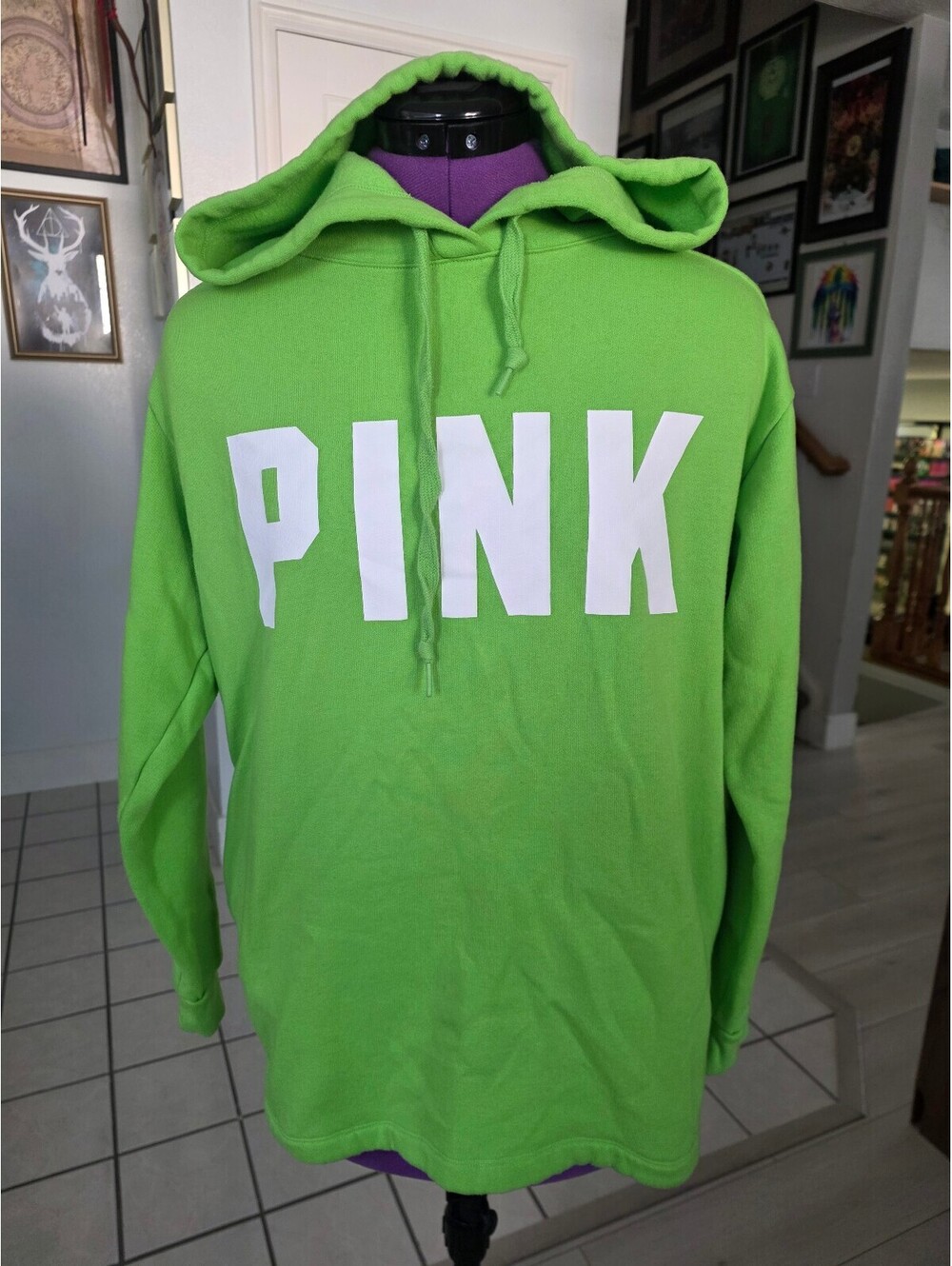 PINK by VS womens size XS oversize fit bright green hoodie